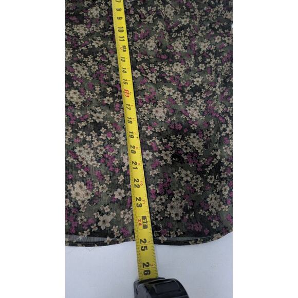 Converse women Floral Purple Brown short sleeve sheer trough Top blouse top sz L - Picture 9 of 10